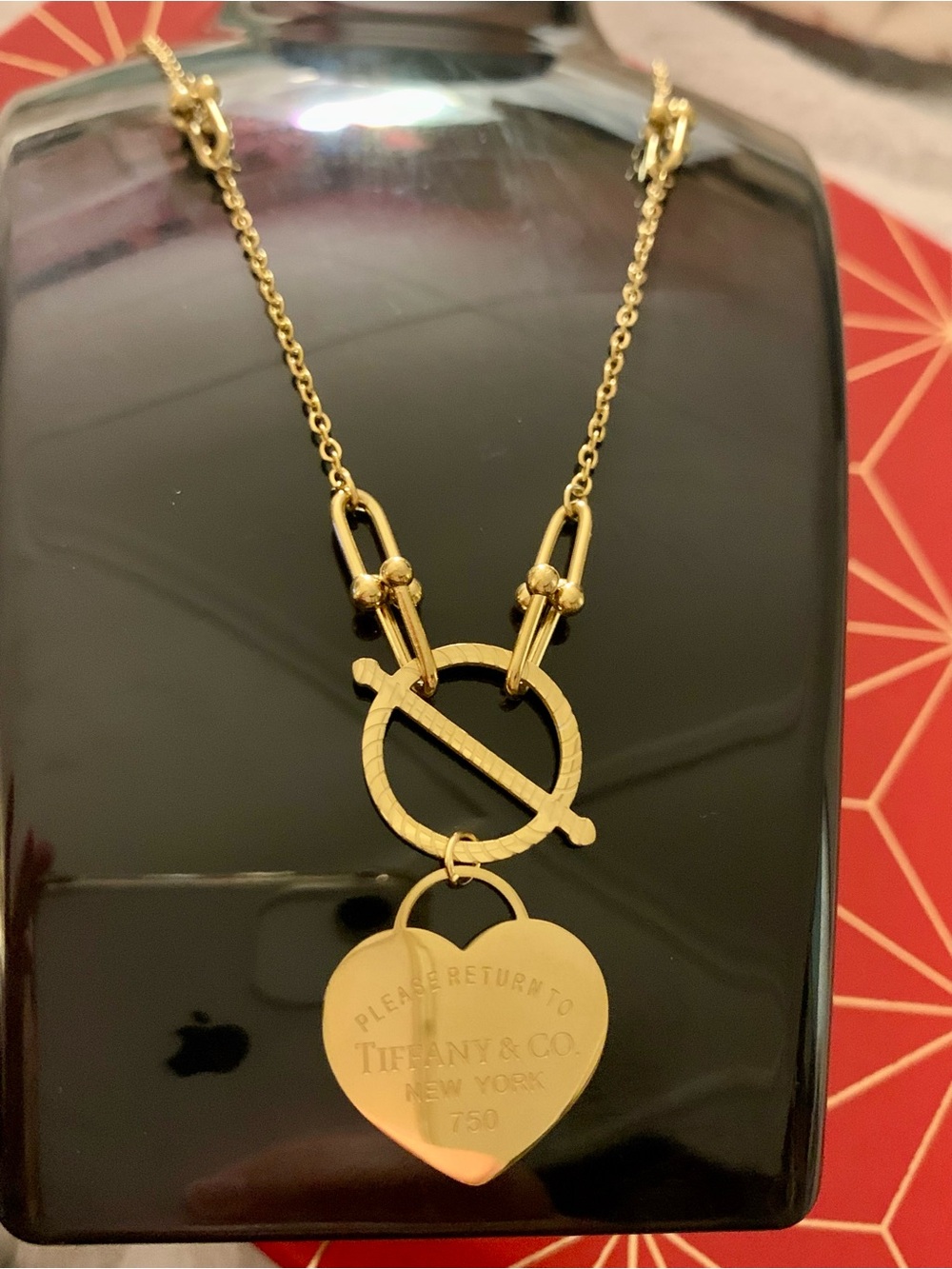 Brand New ! Fashion long Gold Toggle Heart Tag Pendant Necklace - Picture 5 of 6